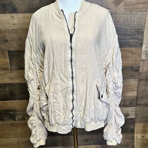 Free people beige linen blend ruched jacket size XS